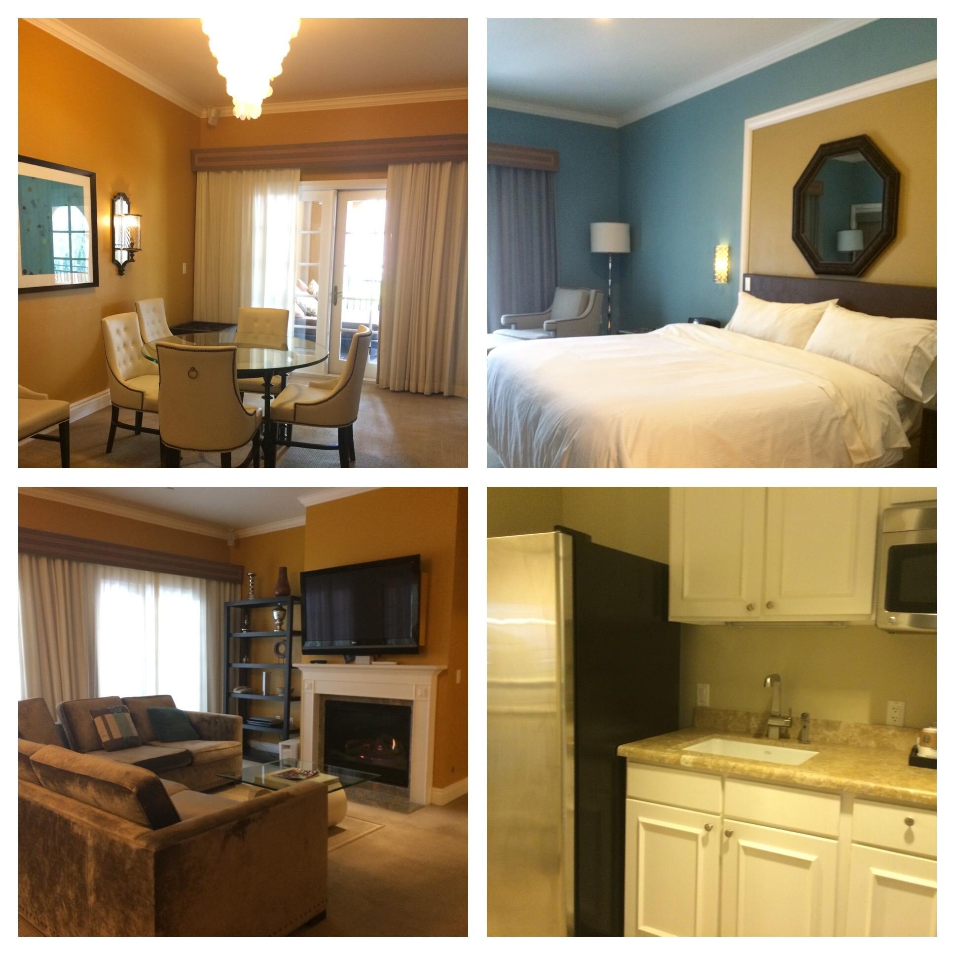 Patio w/ seating area & spacious bathrooms w/ TV on mirror