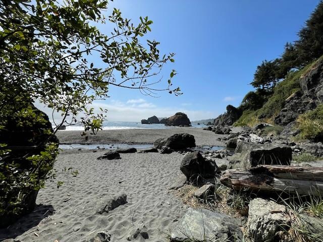 Beach across the street and down the steep stairs