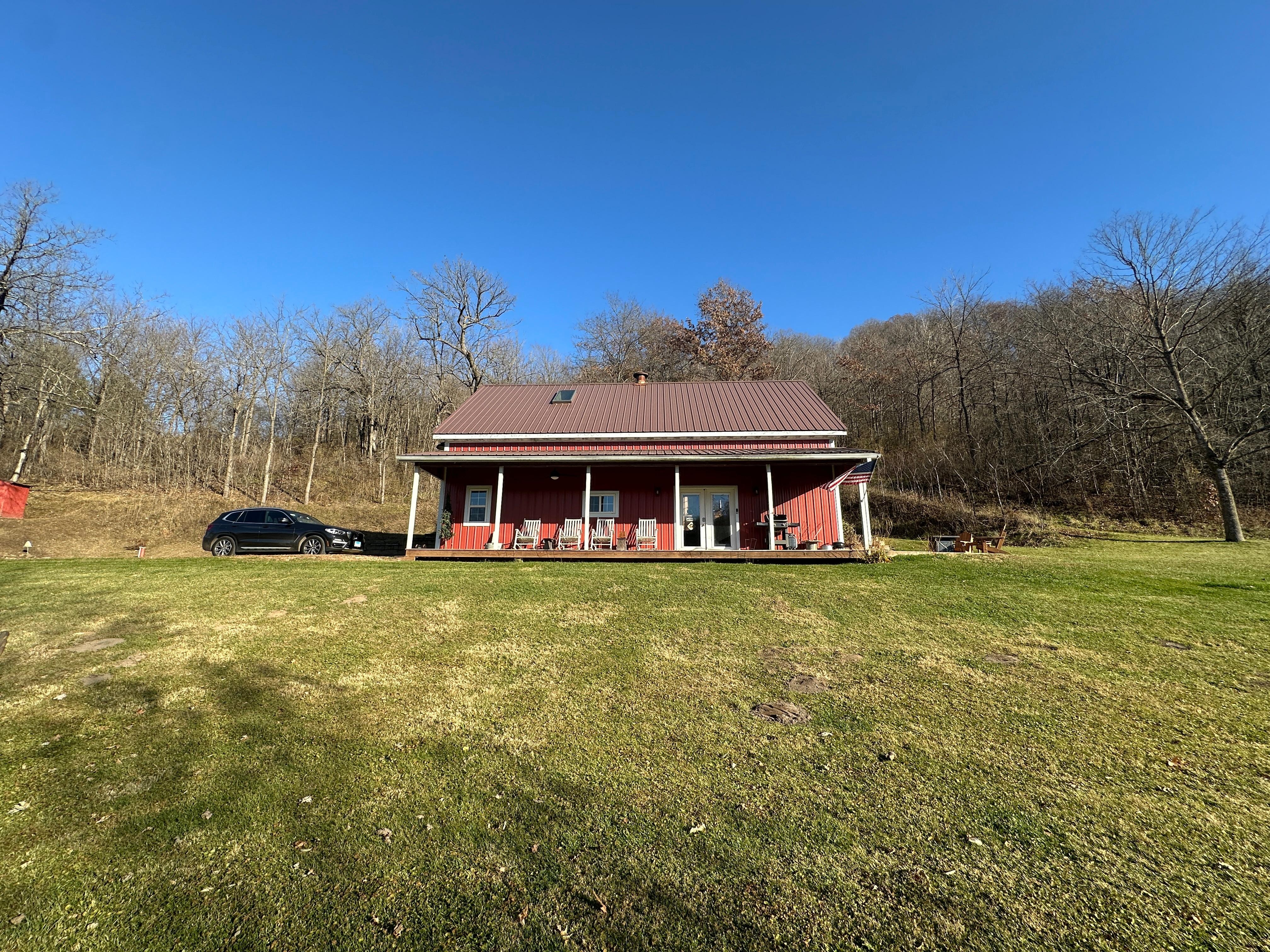 View of the honey house from the front yard