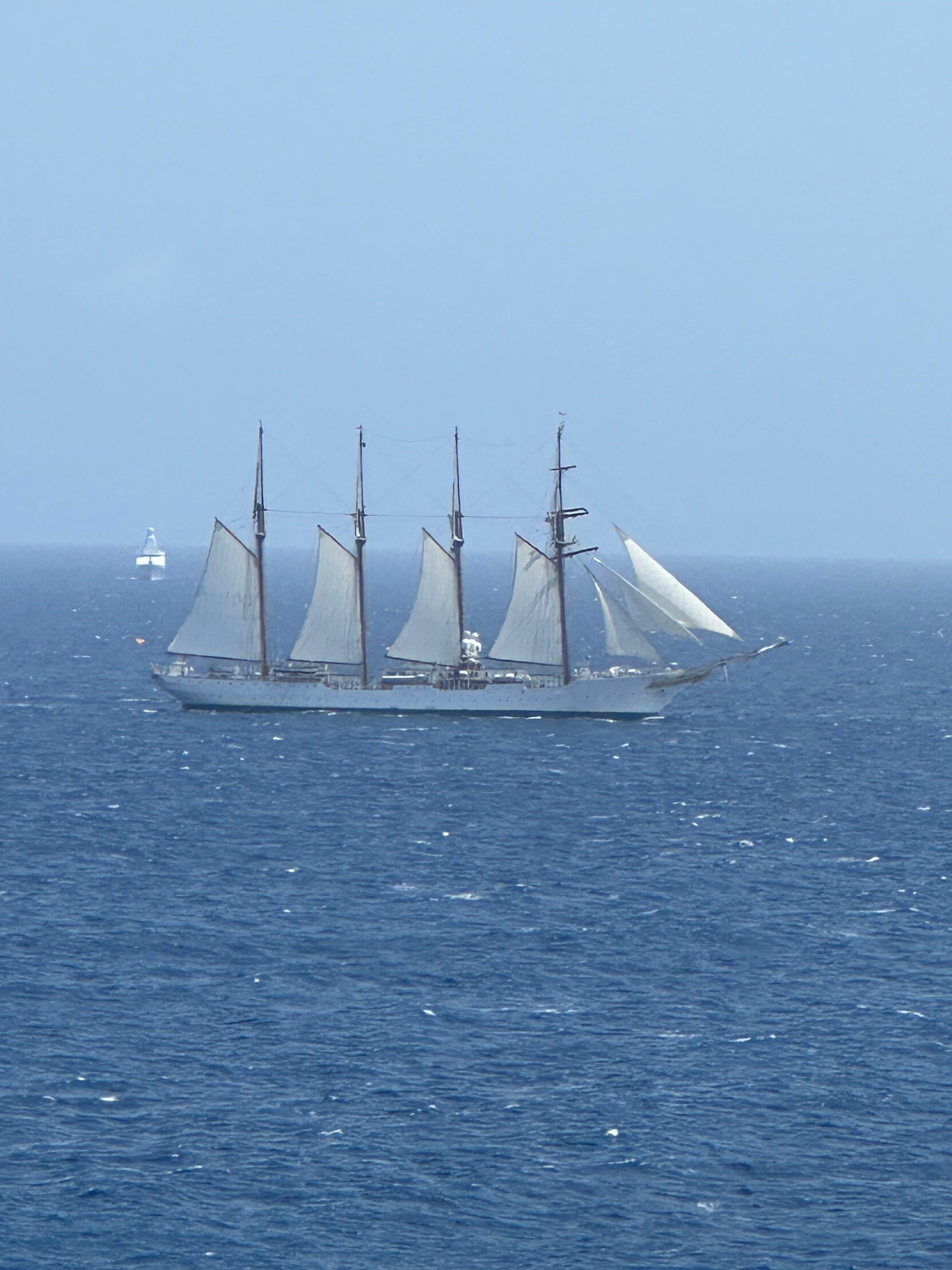 A passing ship viewed from balcony