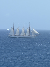 A passing ship viewed from balcony