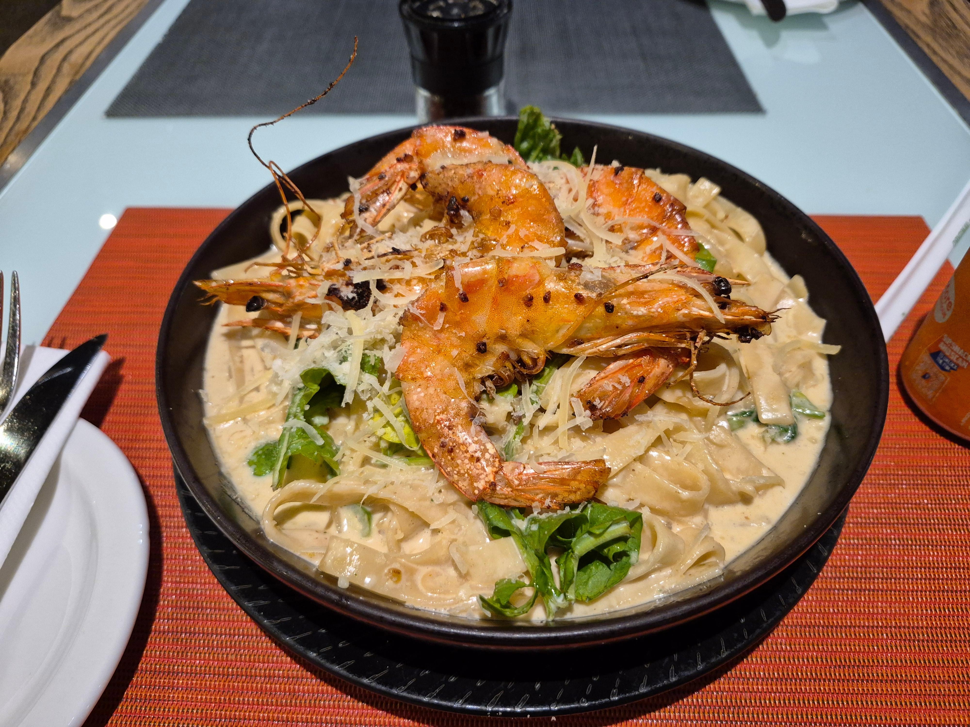 Pasta maravilhosa de Prawns. 