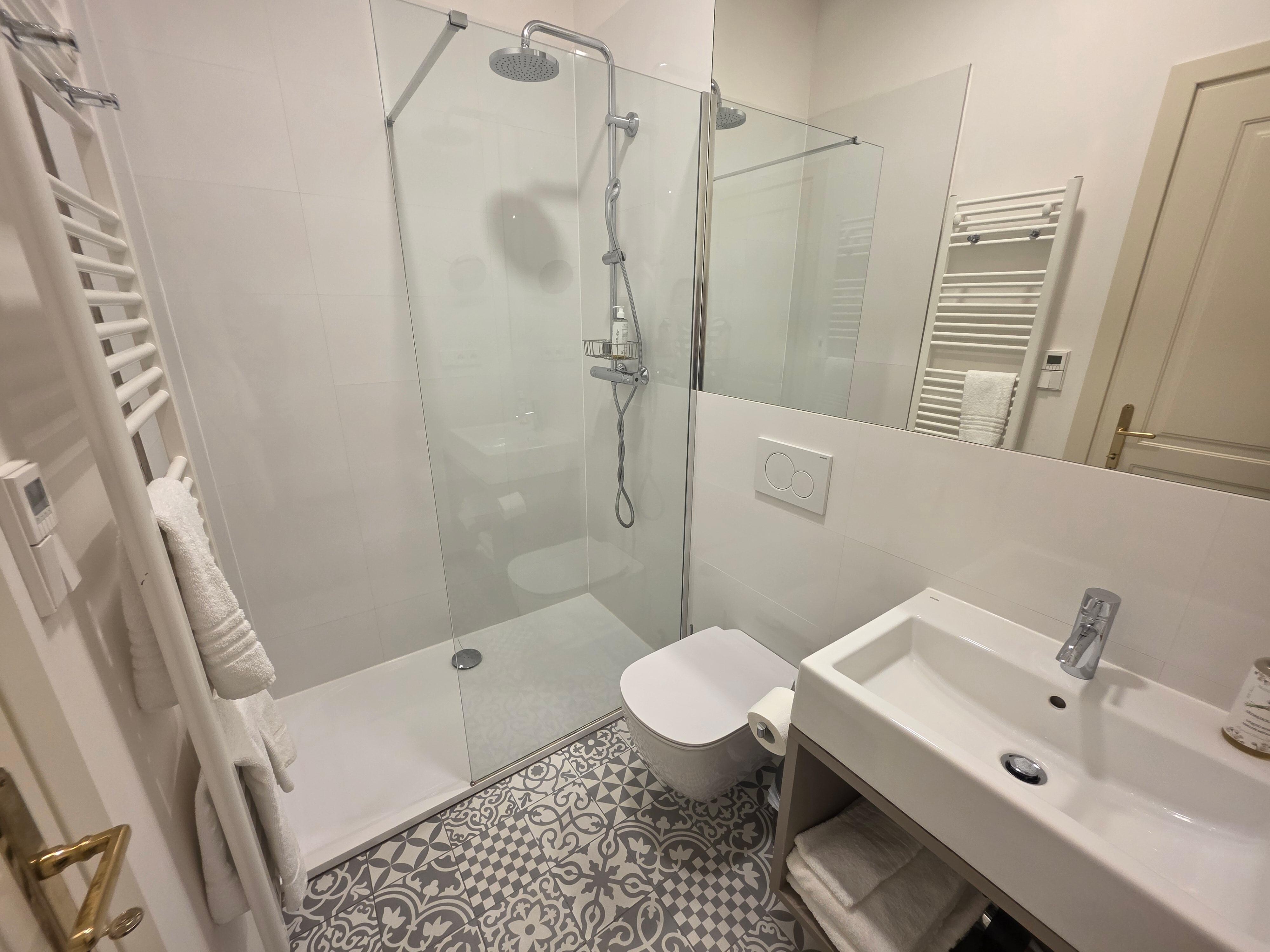 Spacious and bright restroom