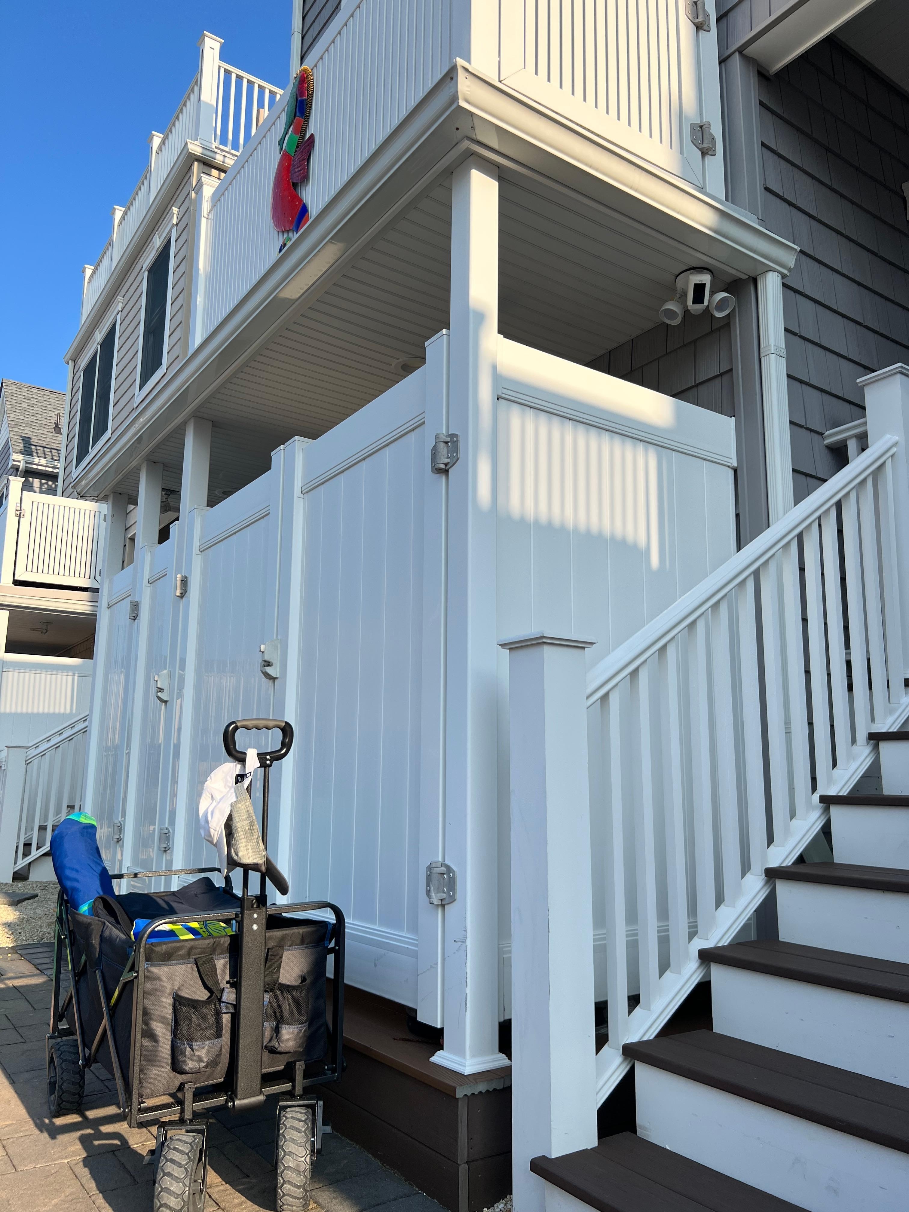 Outdoor shower! And closet outside for outdoor keeping like chairs!!