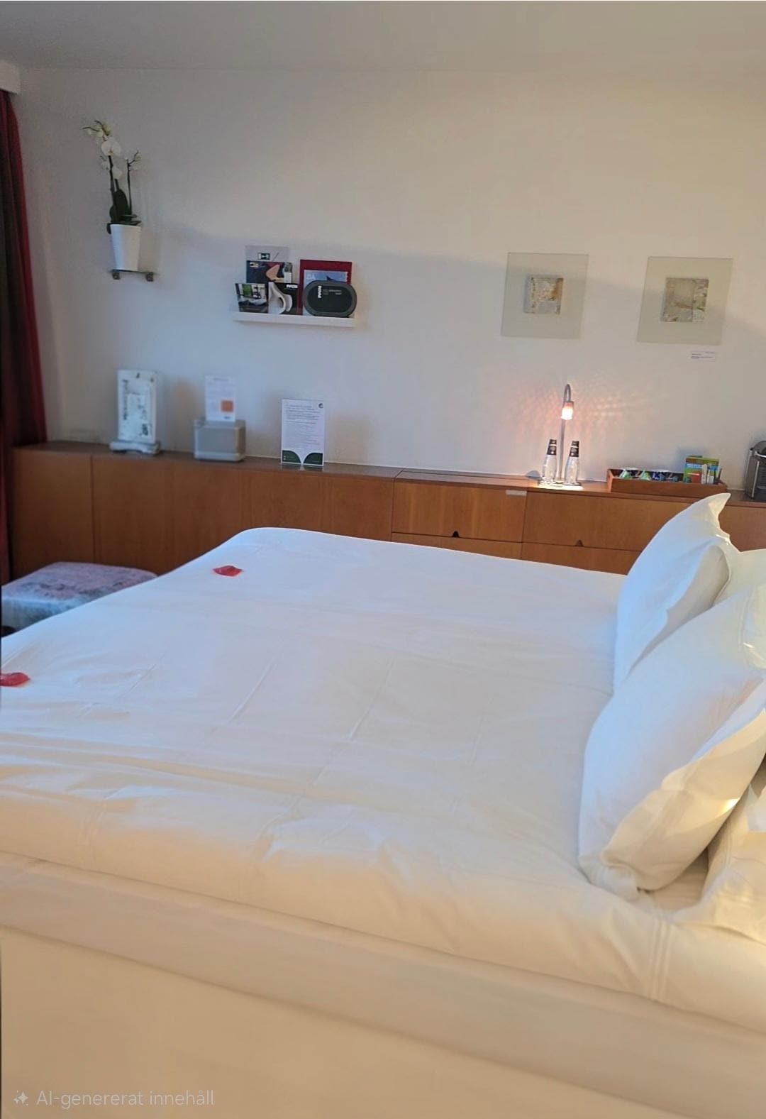 Sängen va helt underbar. Täcken och kuddar så fluffiga och sköna att man ville ta med sig det hem. Mjuka sköna sängkläder. 