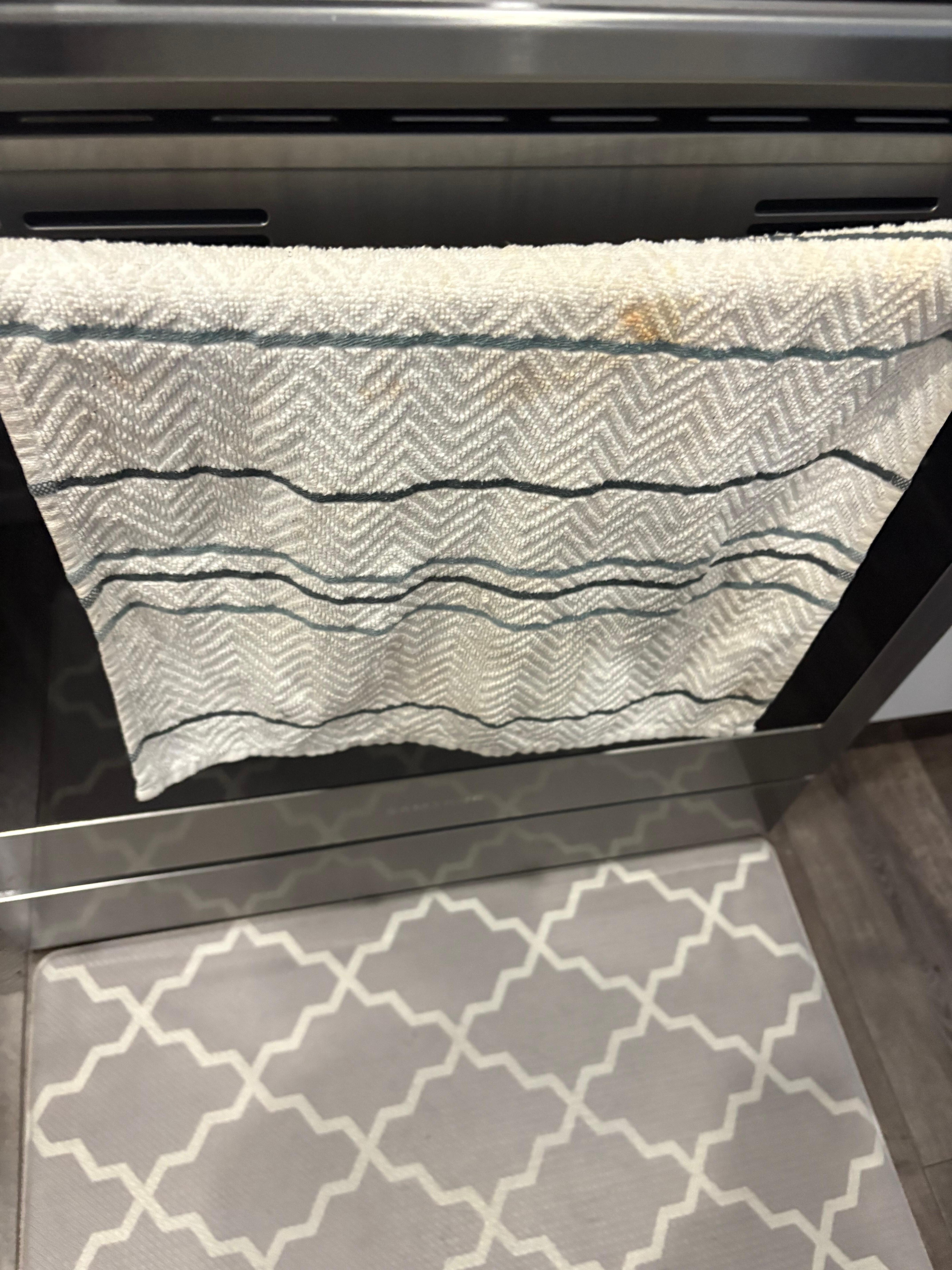 Dishcloths were stained and wet and dirty