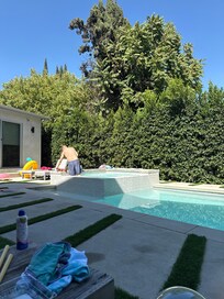 Enjoying the pool at spa, the pool house was magnificent!