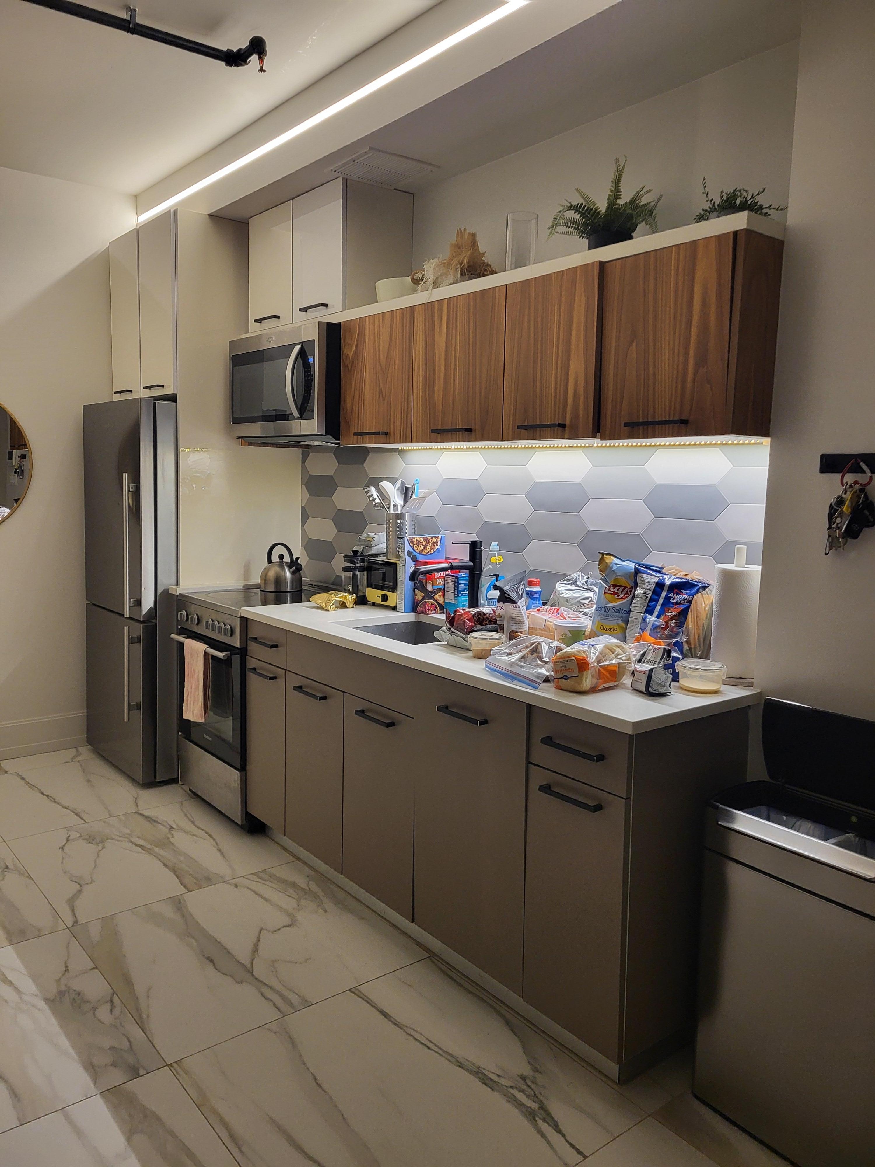 Tiny apartment living which unfortunately didn't give you much cabinet space for anything. I couldn't even place a gallon of milk in the fridge due to the shelf height. It would have been nice to have a coffee maker instead of a French press.