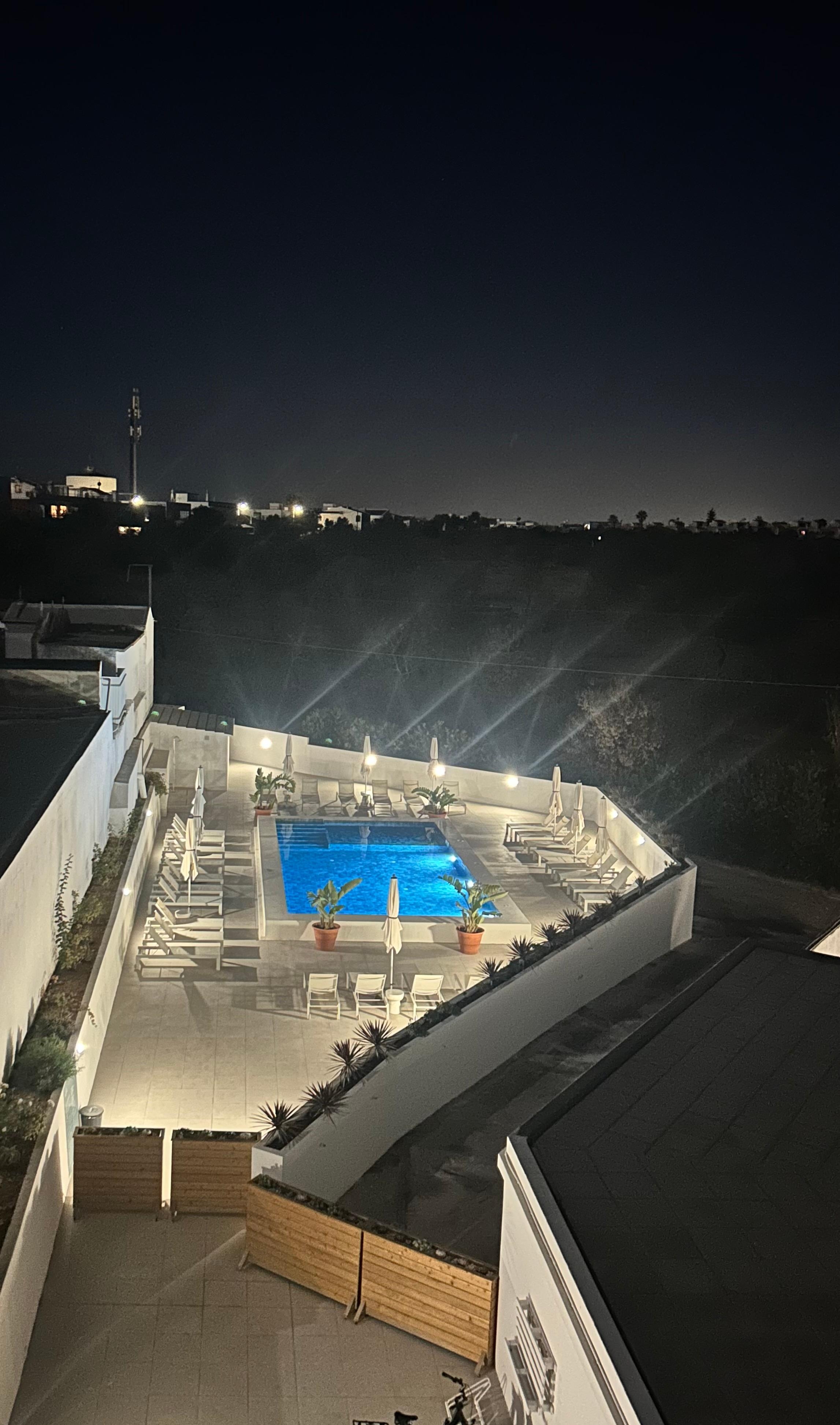 Pool area on an evening.