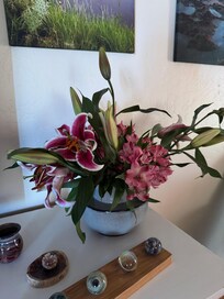 One of two flower arrangements
