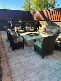 Fire pit near the pool.