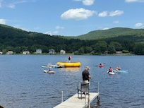 The trampoline and dock for fishing.
