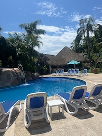 The pool is clean and large.