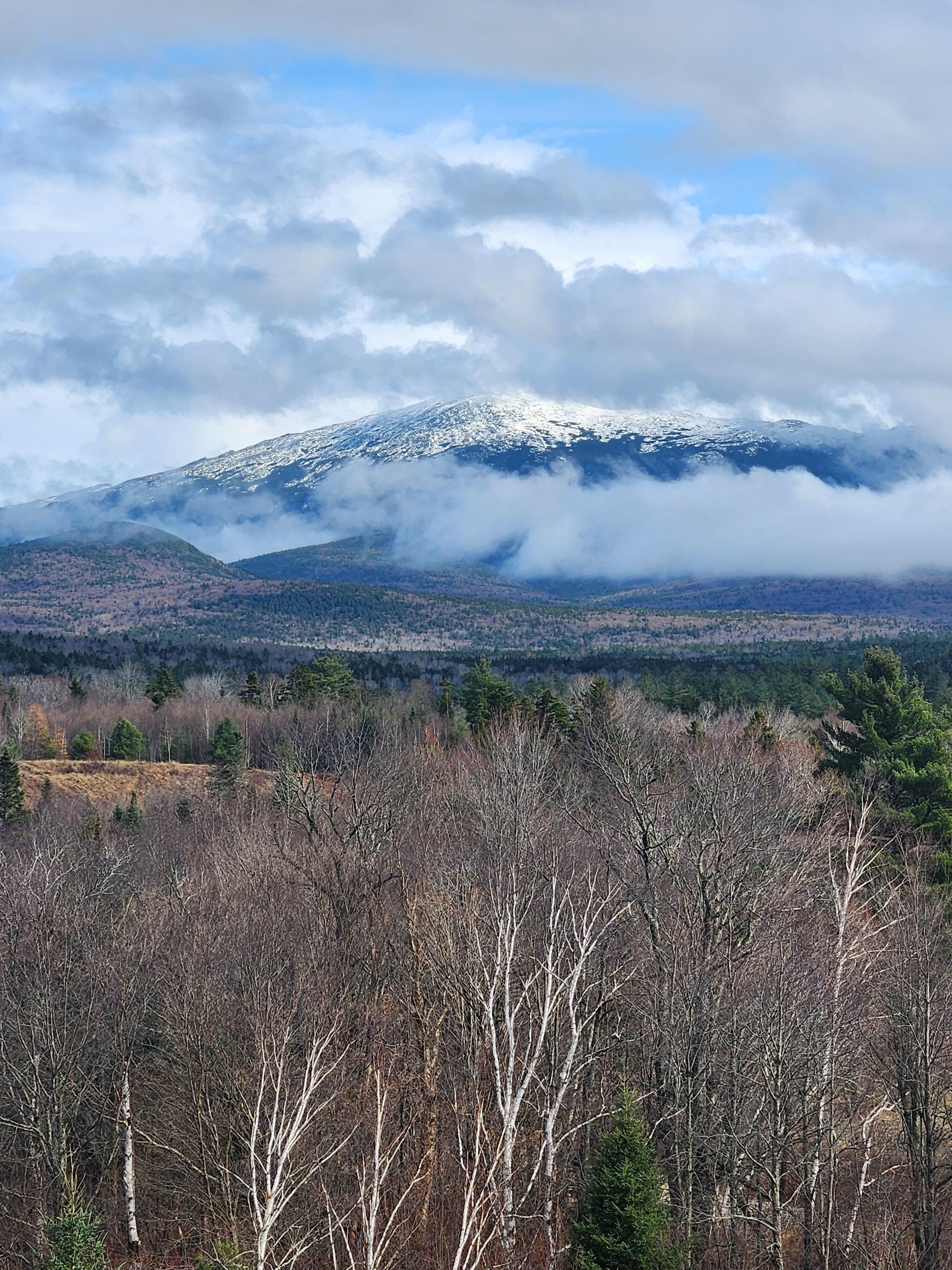 The snow capped Mt. Washington.  