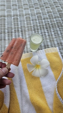 A fruit shot, flower and ice lolly given out twice a day.