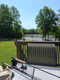 Sitting on the deck looking toward the dock.