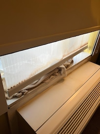 Brown stuff on the towels and curtains from the leak