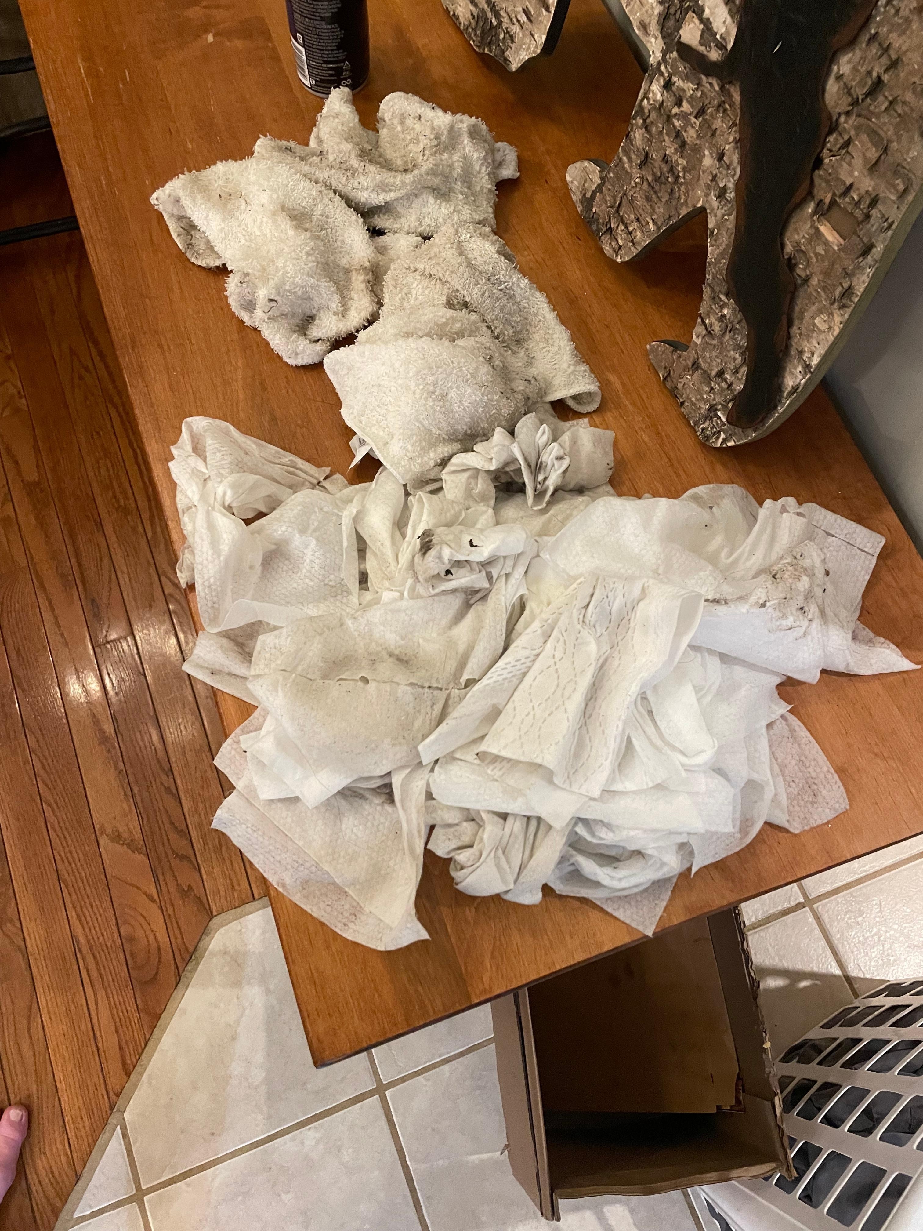 All the rags we used to clean upon arrival, 8pm. Cleaned until 2am.