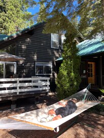 Lounging in the hammock out front.