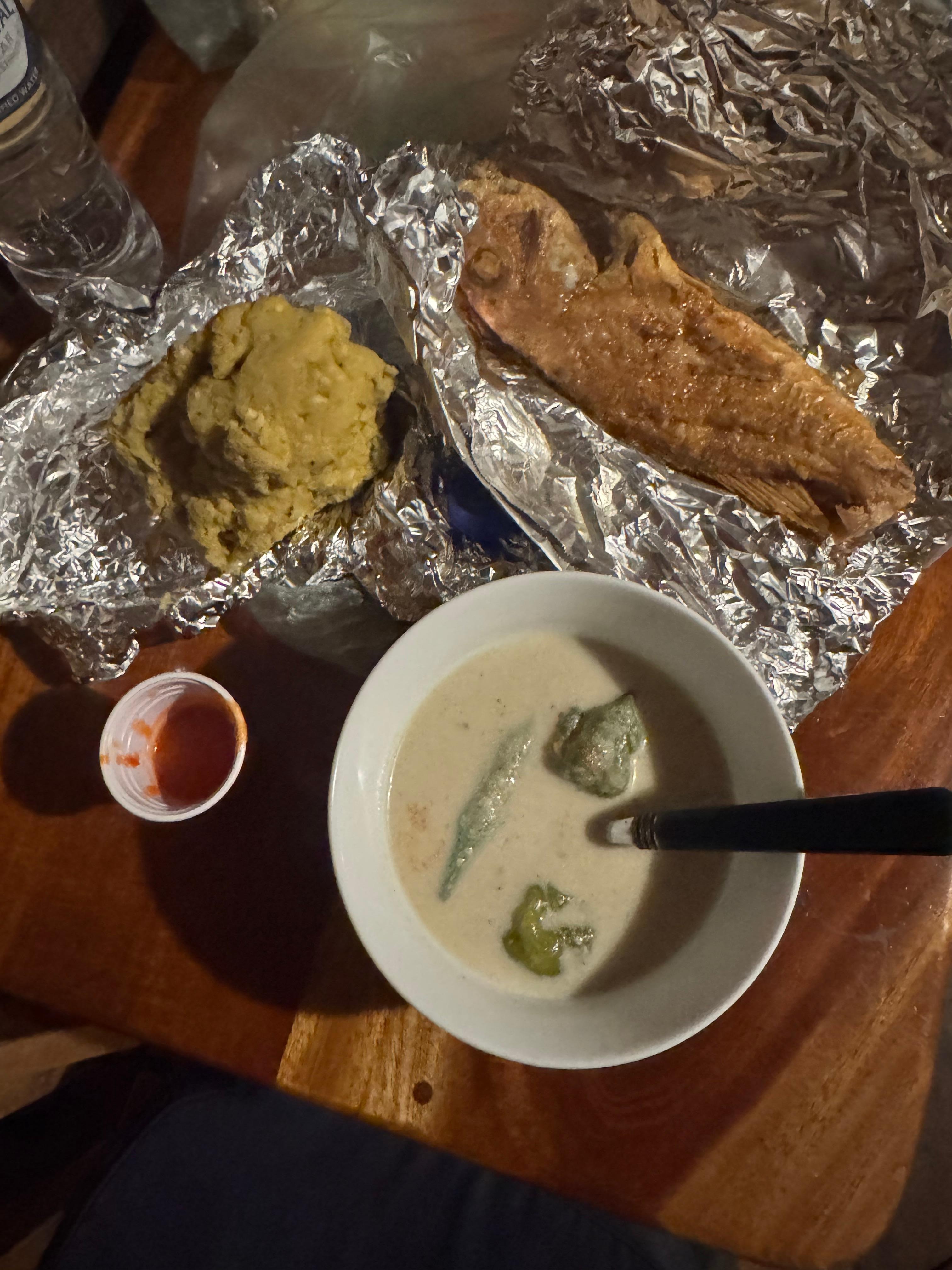 Hudut, a local favorite dish from the restaurant adjacent to the property. The owner and her staff are so fun! It’s the restaurant behind the one for the tourists (where the locals eat)