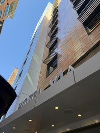 Outside of the hotel looking up at the entrance