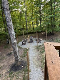 View of the fire pit from the balcony, also super comfy and well lit