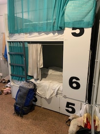 Lockable storage under dorm beds.