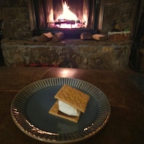S'mores by a cozy fire on a cold night.