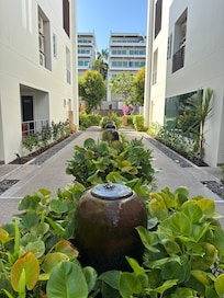 Between the buildings