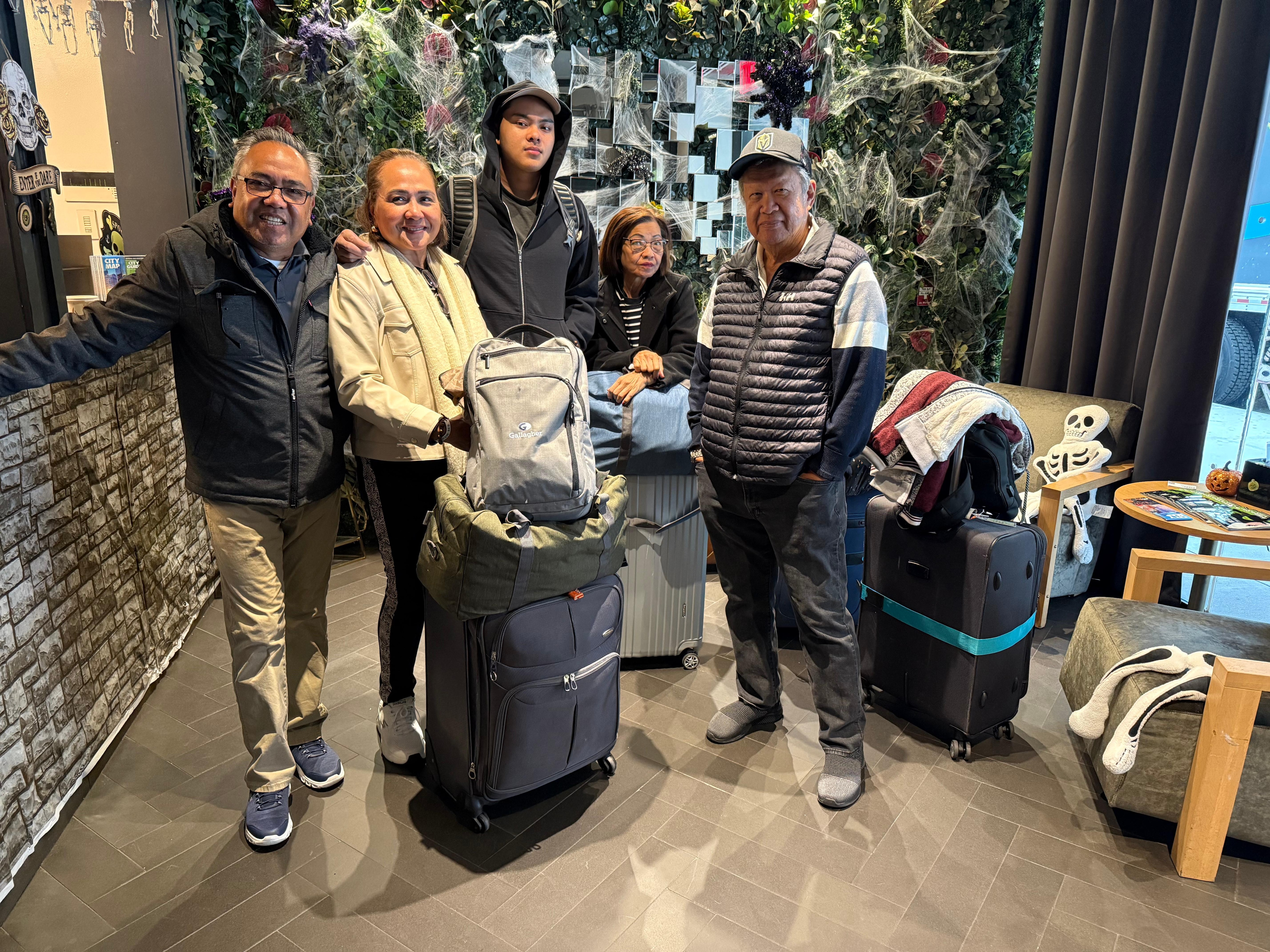 At the lobby while waiting for our shuttle ride to the airport The hotel can arrange it for you too. 