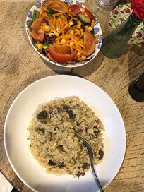 Vegan Mushroom Risotto (prepared specially by the chef) and Salad Bowl (without any cheese)