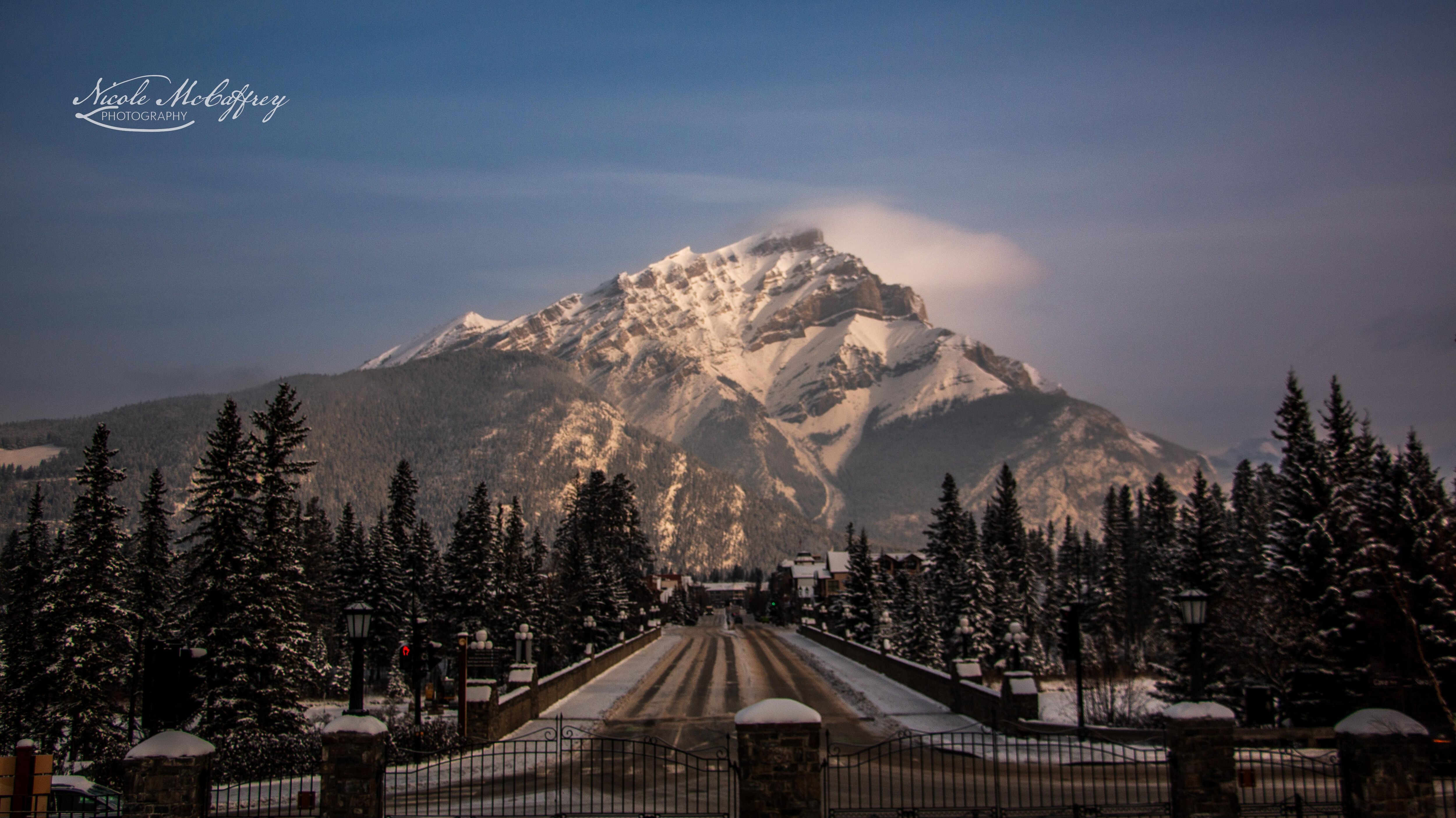 Banff townsite from across the famous Banff bridge.