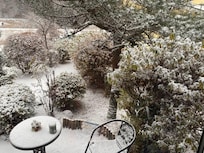 From the big window downstairs. The villa has a little patio.