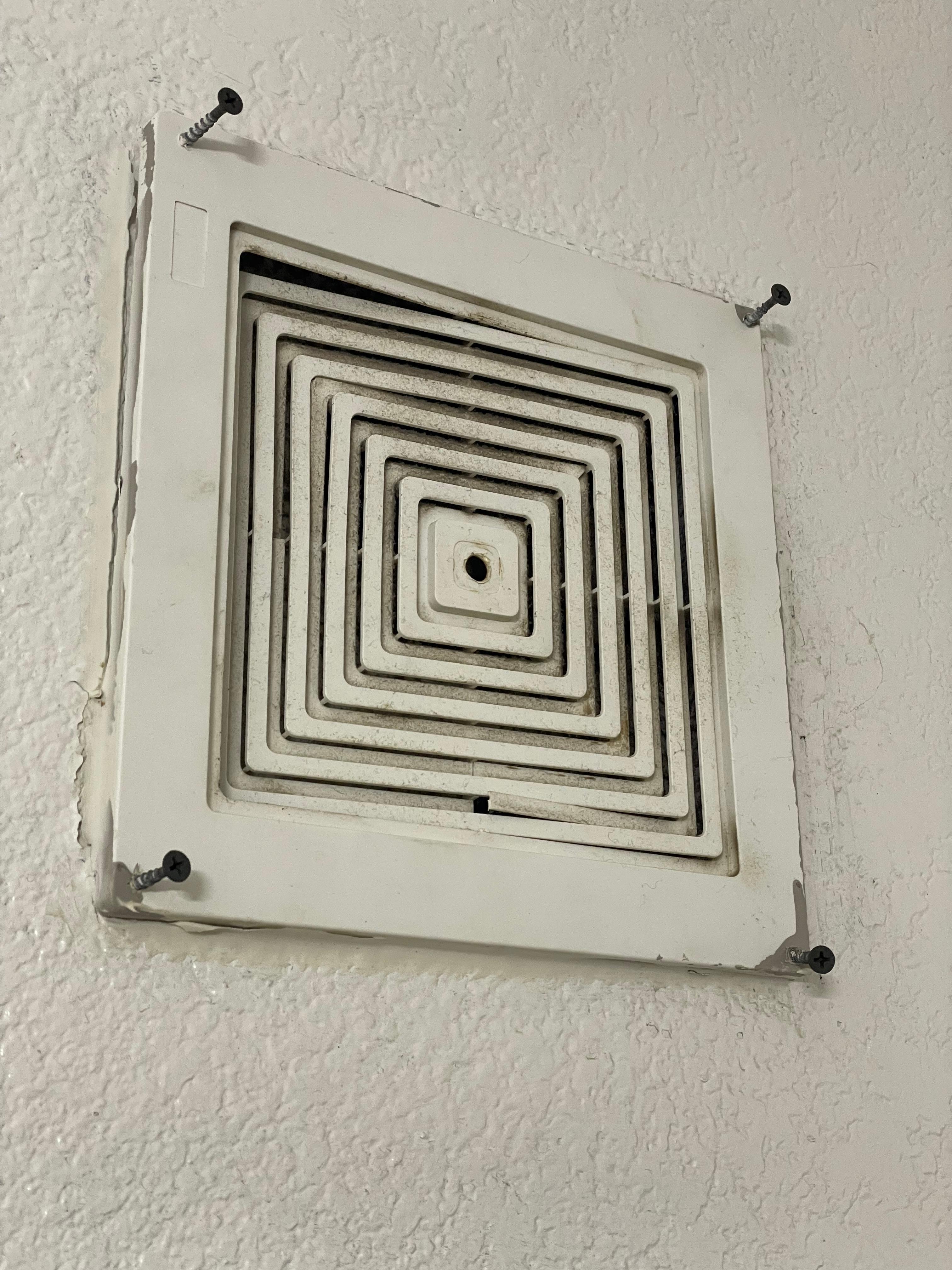 Old crappy vent in bathroom. Oh, also no shampoo, only two tiny bars of soap in bathroom.