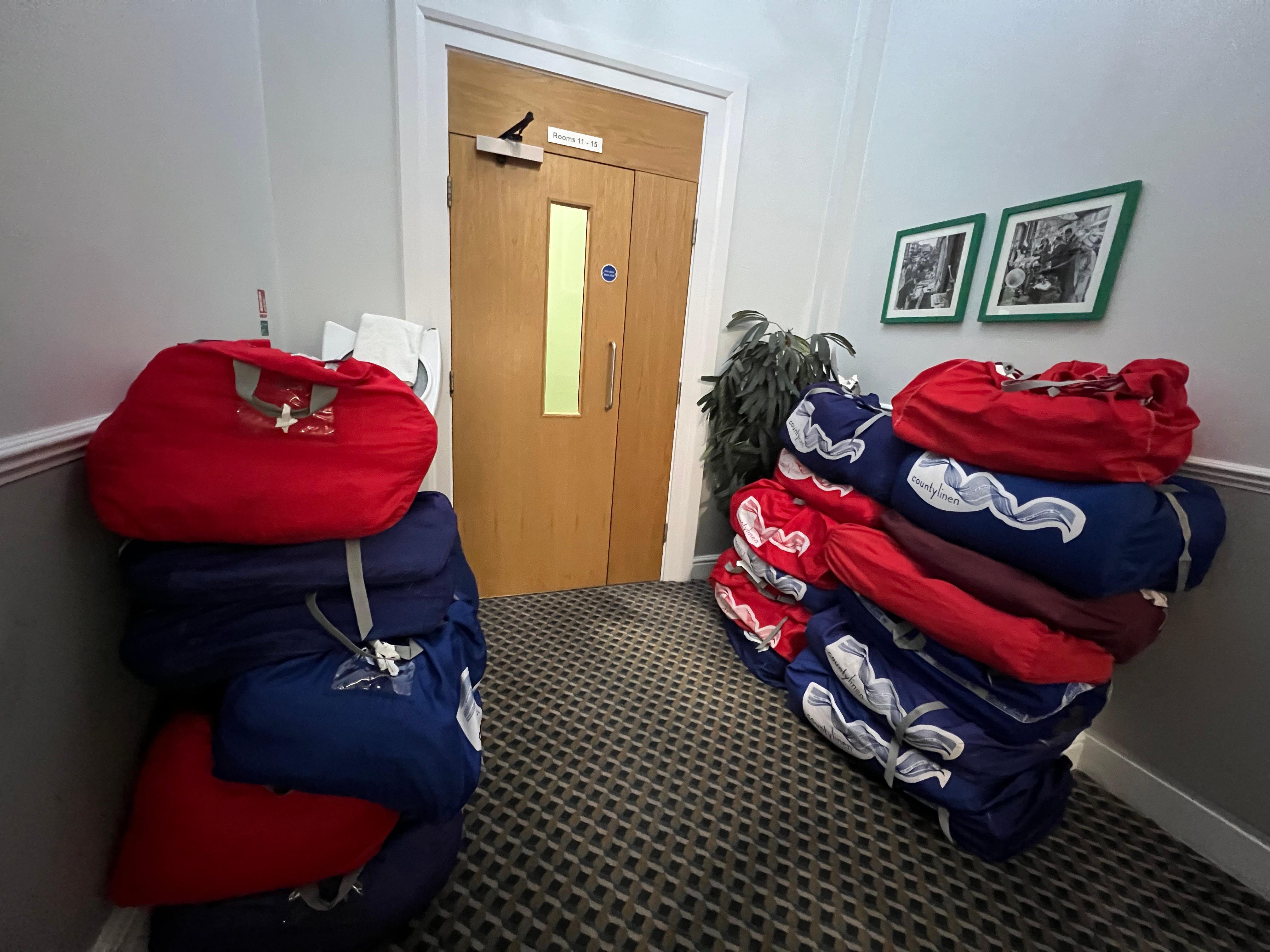 Laundry piled in the first floor foyer for some reason 