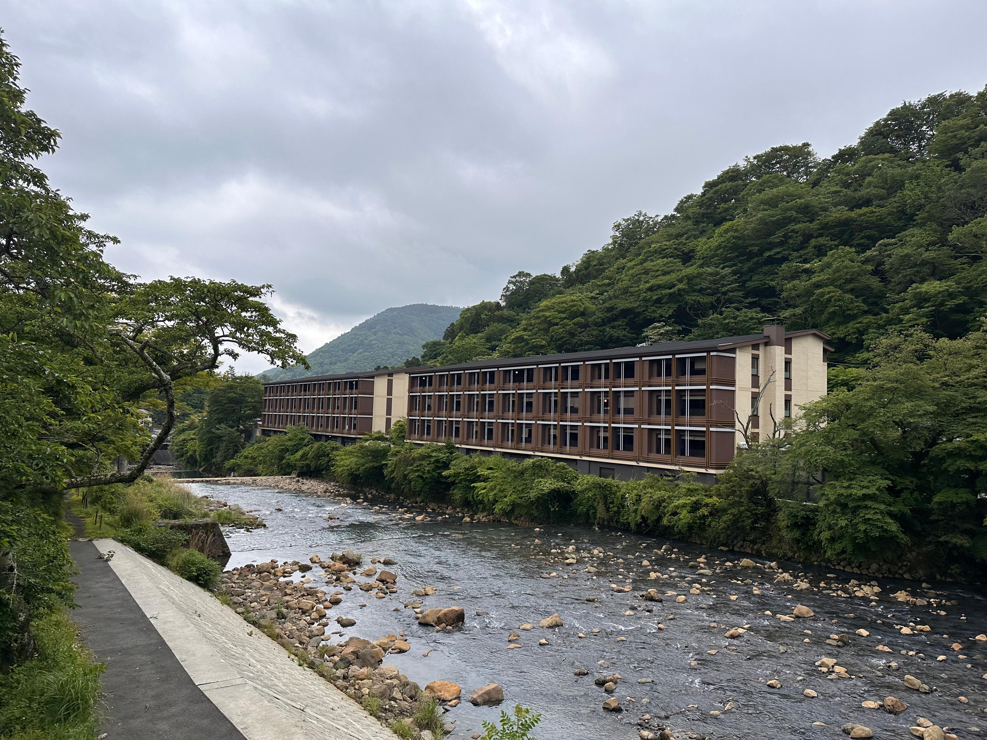 Back of hotel (side with private onsens)