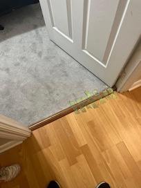 Tape on the floor to hold down the carpet