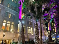 The hotel is so pretty at night. This was taken from the river boat tour