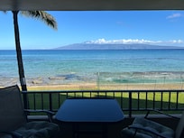 View from Lanai: Temporary fencing along seawall that is a bit unsightly and wasn’t advertised in listing