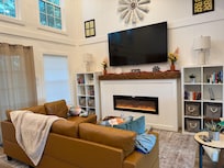 Beautiful living room and comfy fireplace!