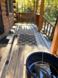Enjoying hot tea on the porch swing on a crisp morning.