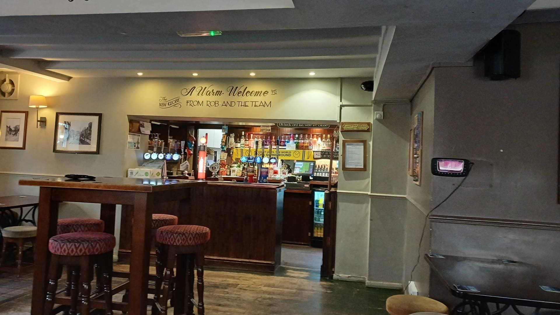 View down stairs towardd the bar.