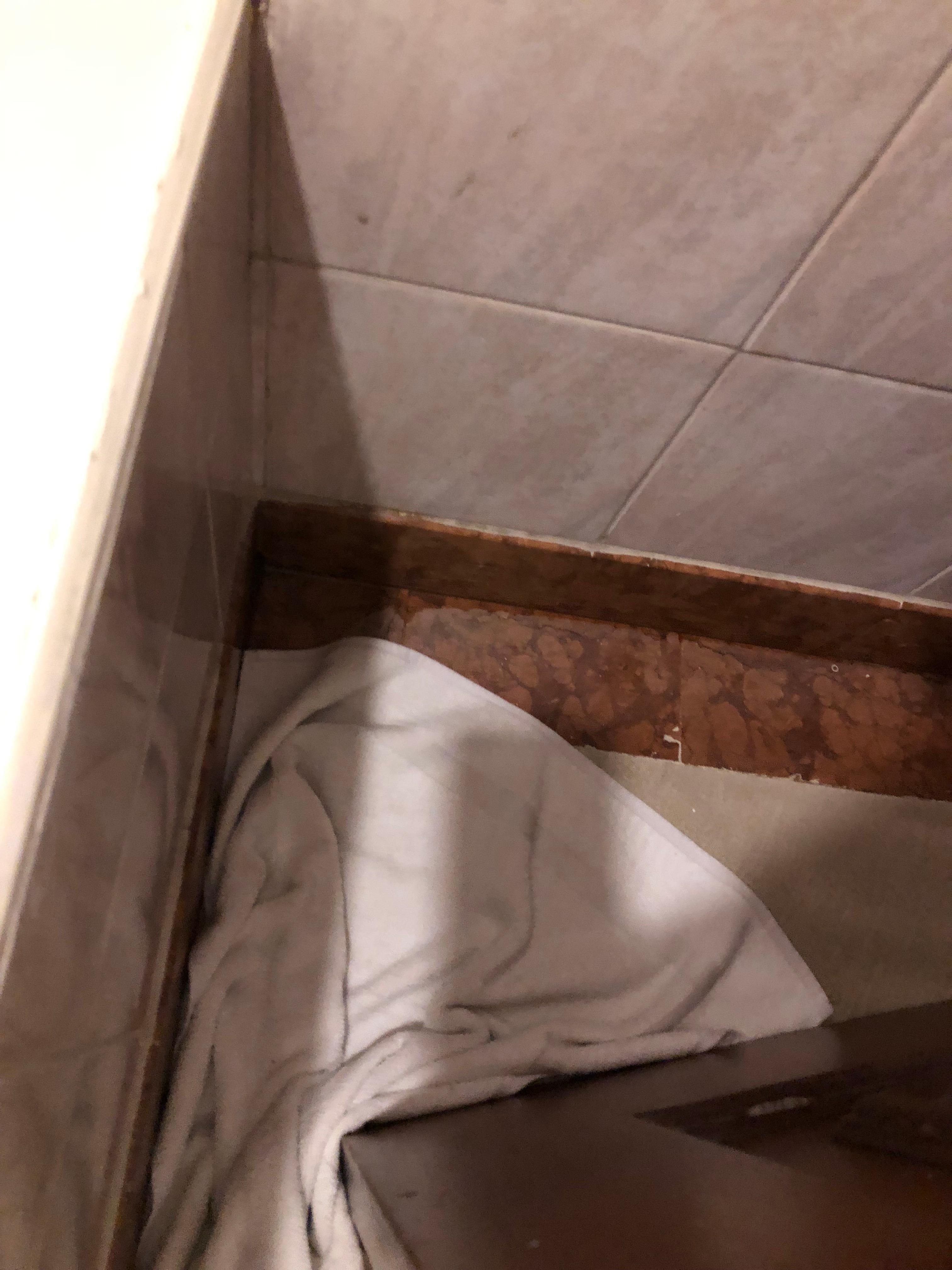 Water on the floor from the shower.