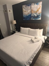 Comfortable bed with nice balcony