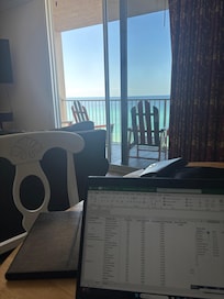 Working and enjoying the view and sounds.