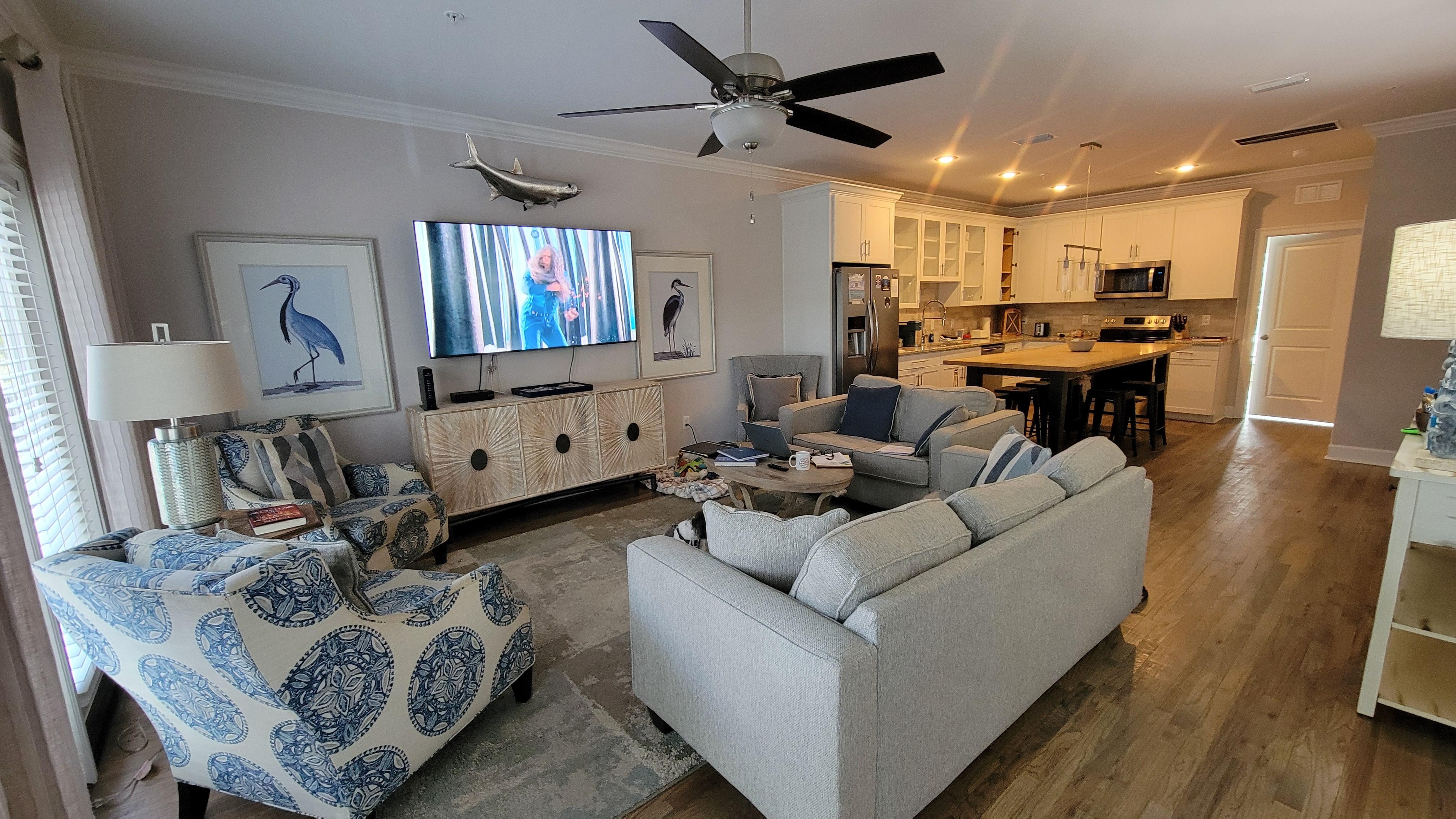 Comfortable living area and adjoining kitchen