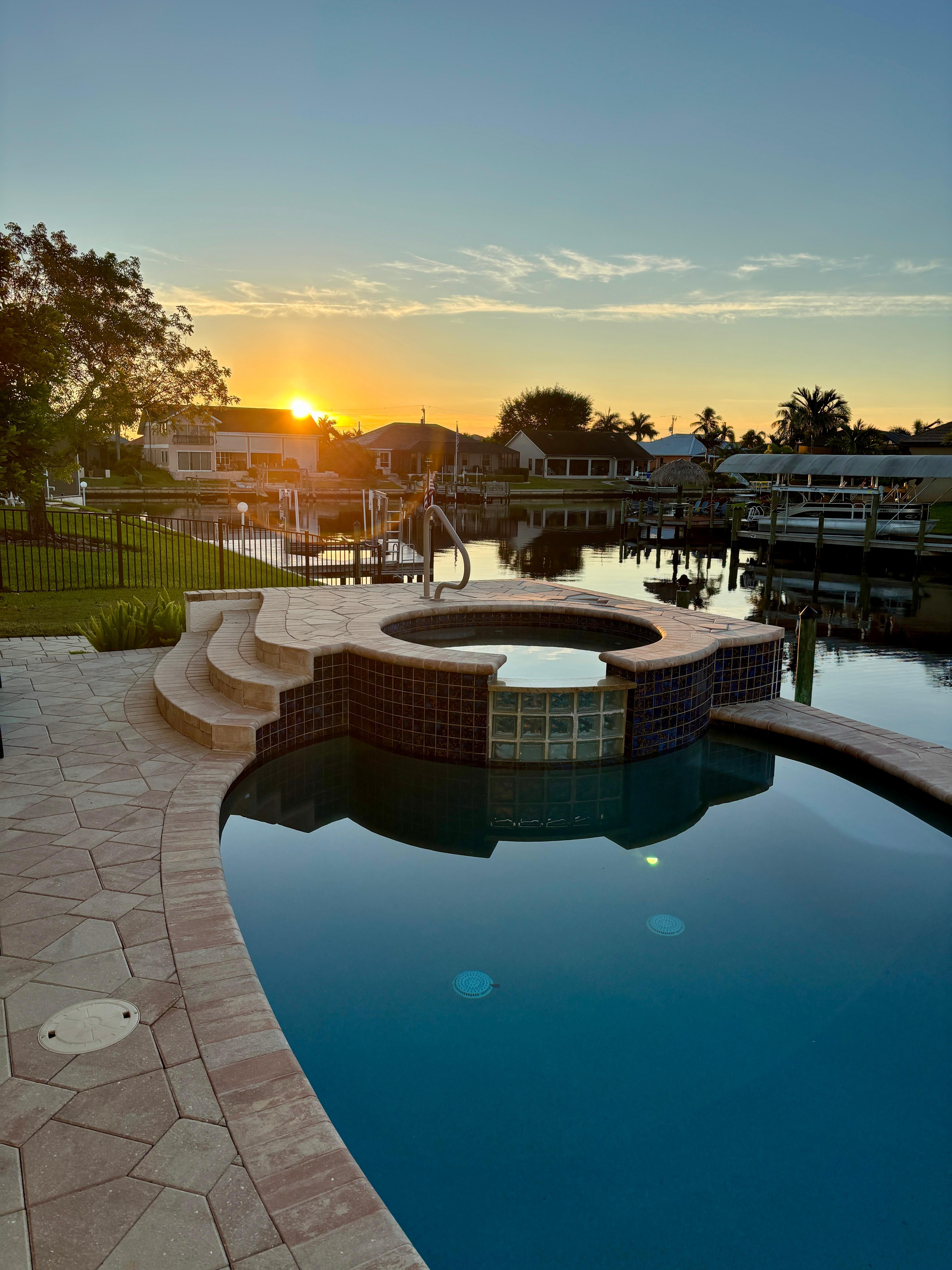 Spa and pool at sunrise 