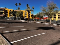 fenced off parking for construction. No parking for guests