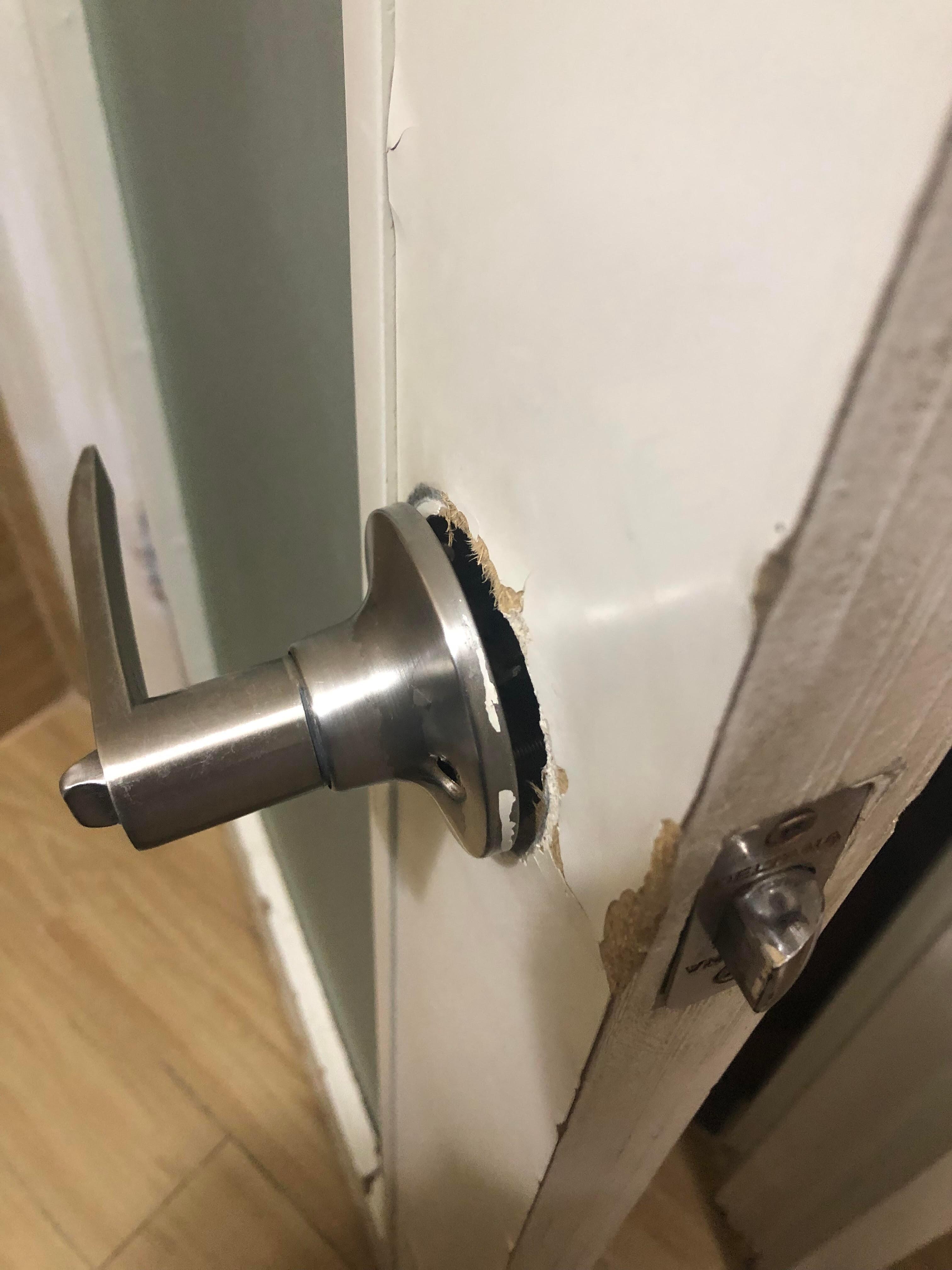 Bathroom door & doorknob.