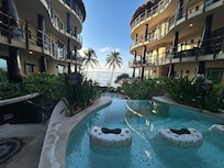 The hot tub looking towards the ocean